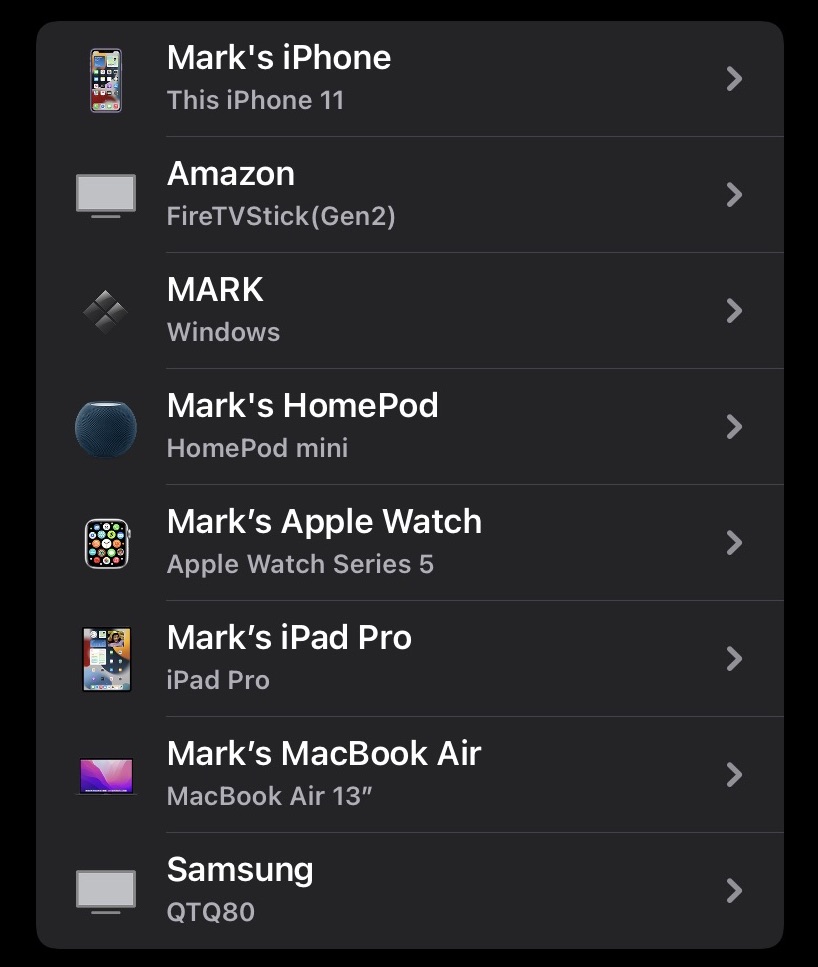 список устройств iOS