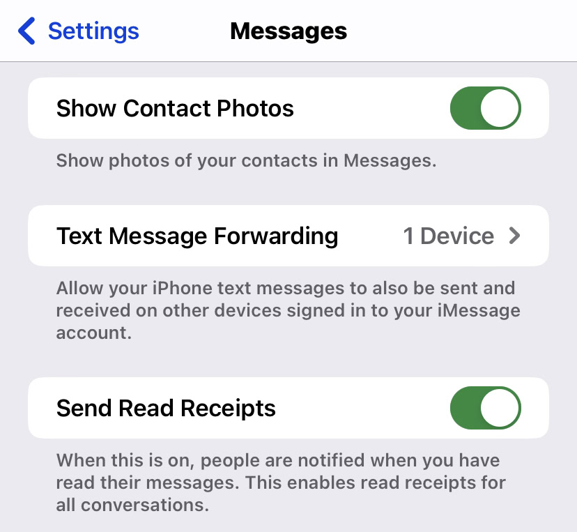 ios messages exchange read receipts