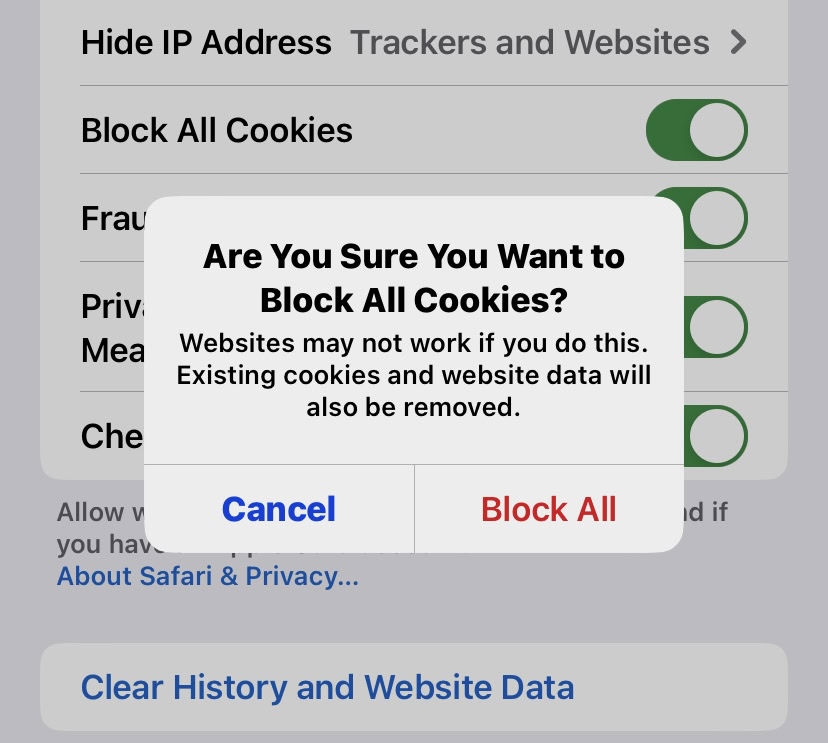 ios safari block all cookies confirm