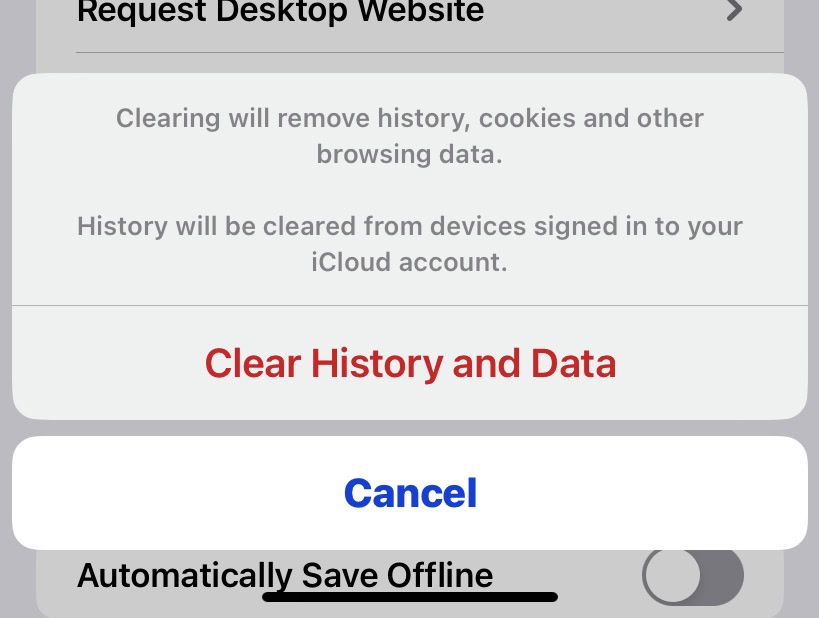 ios safari clear cookies confirm