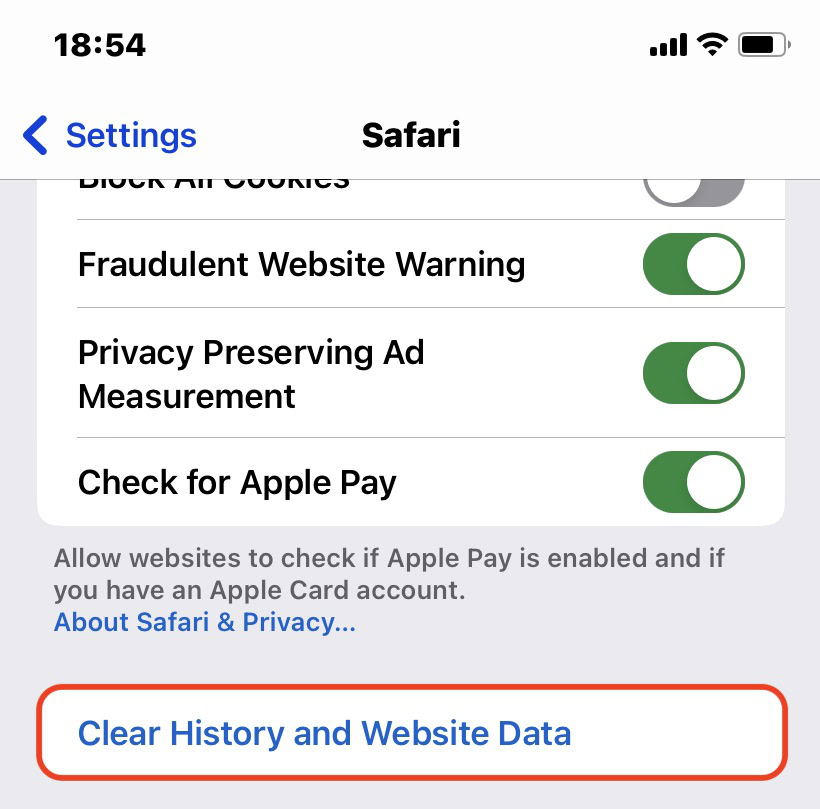 safari clear cookies ios