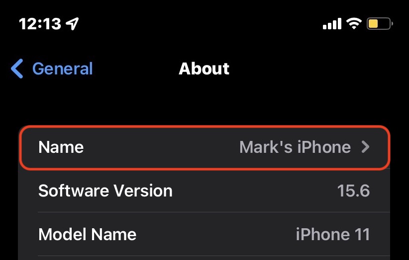 ios settings about name