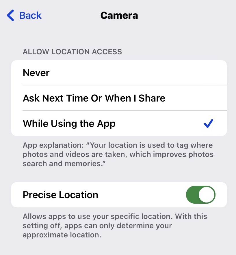 ios settings camera privacy