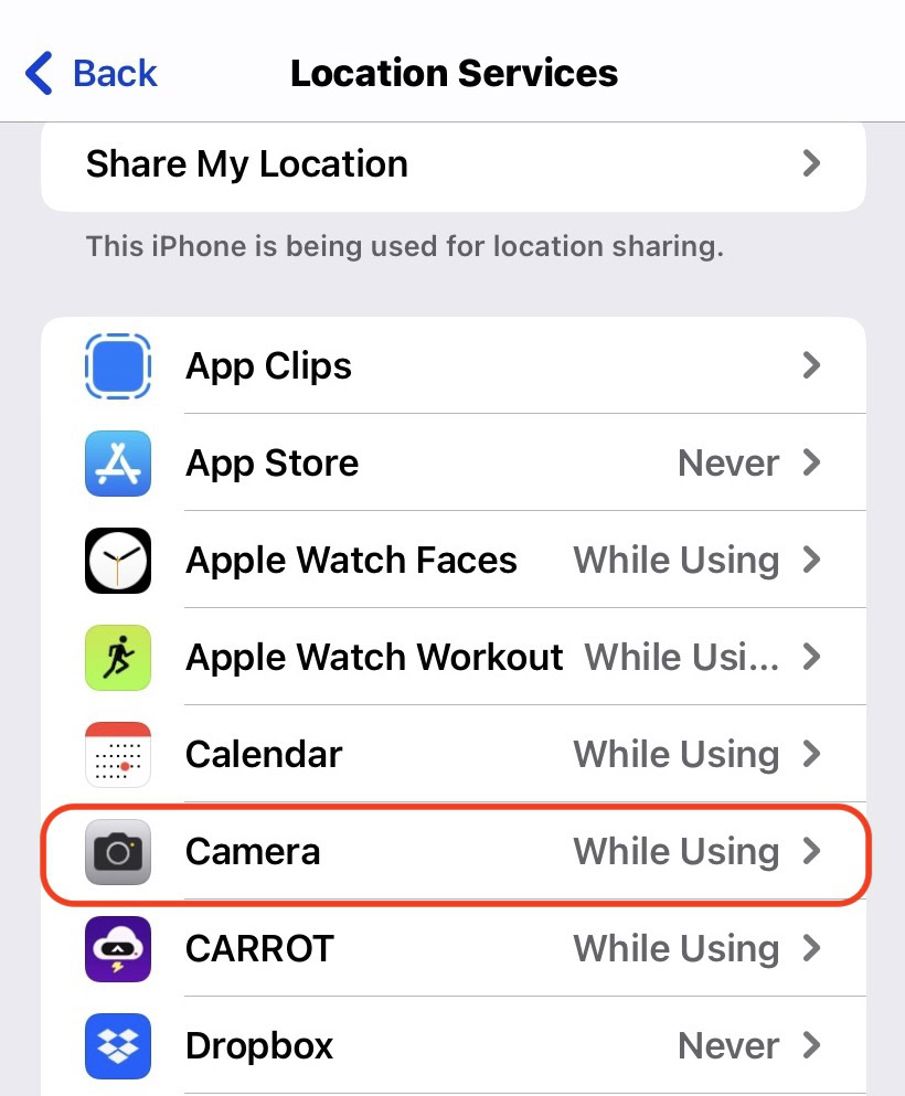 ios settings camera