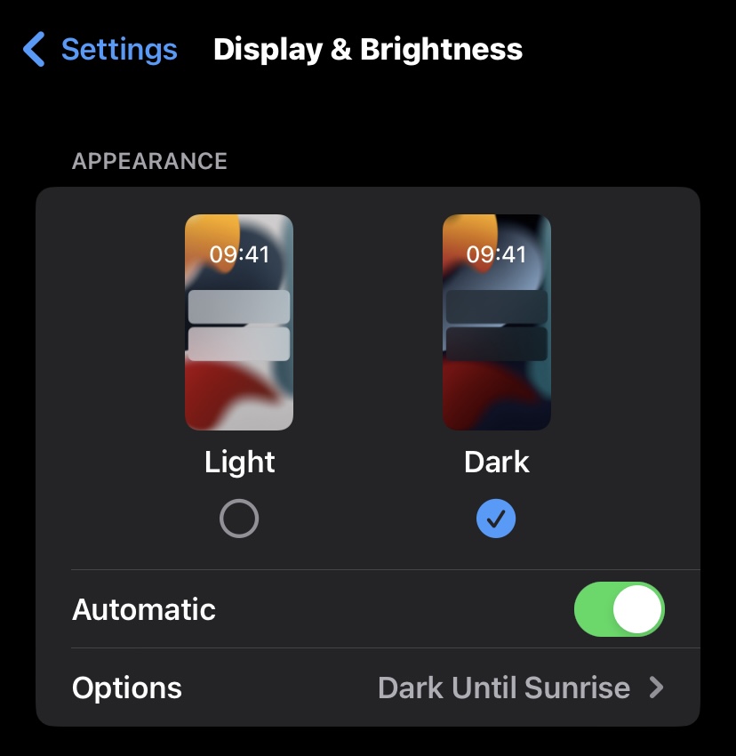 iphone dark mode settings