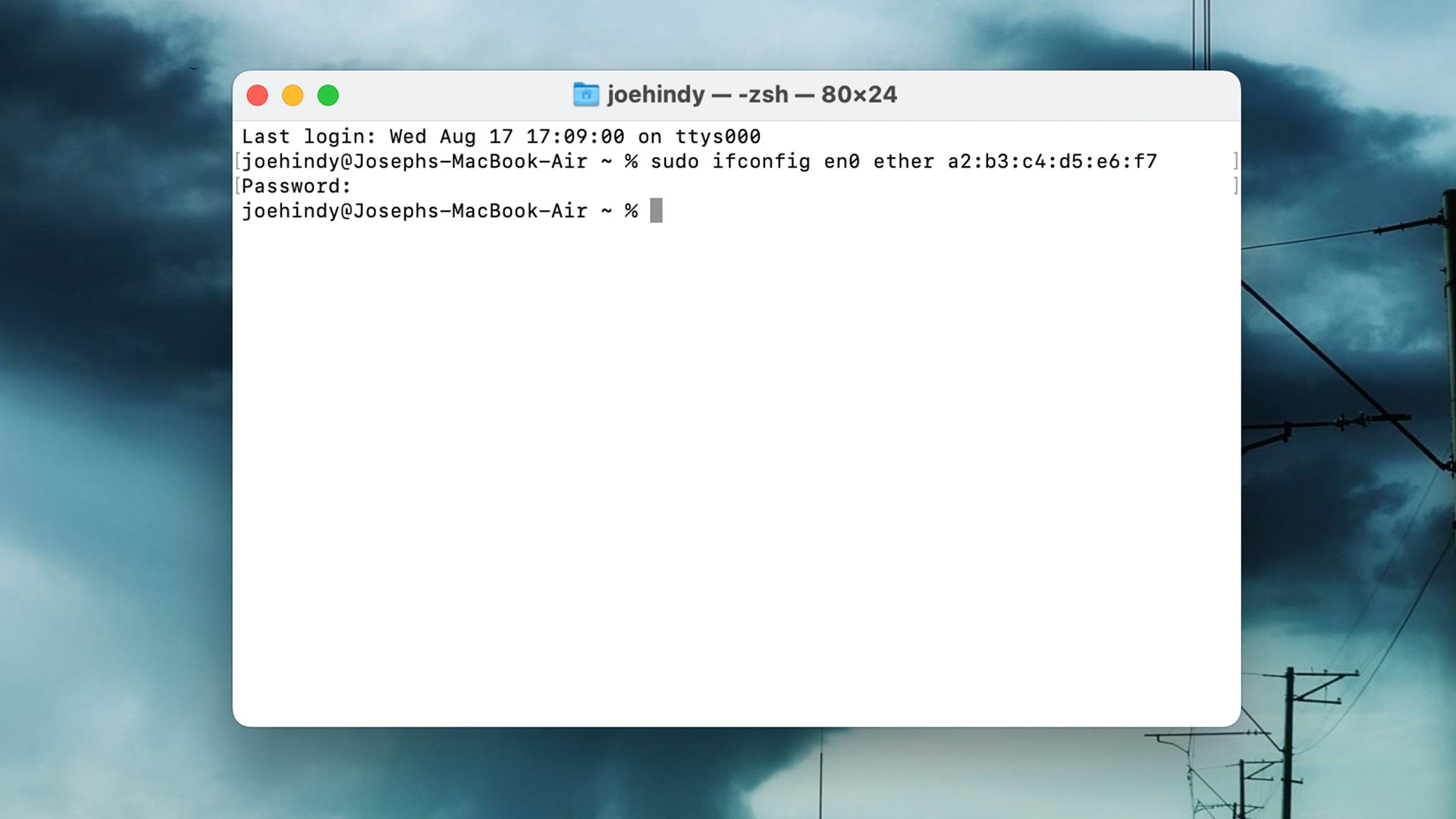 macOS change MAC address via Terminal