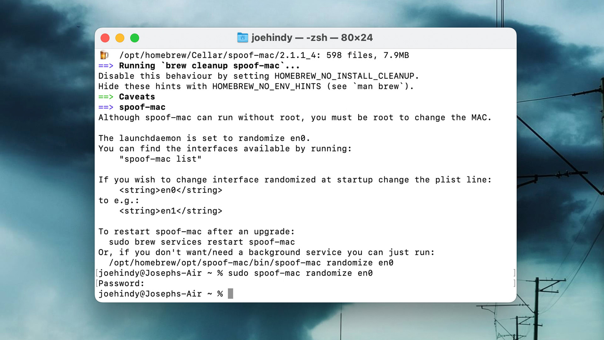 macOS change MAC address via homebrew