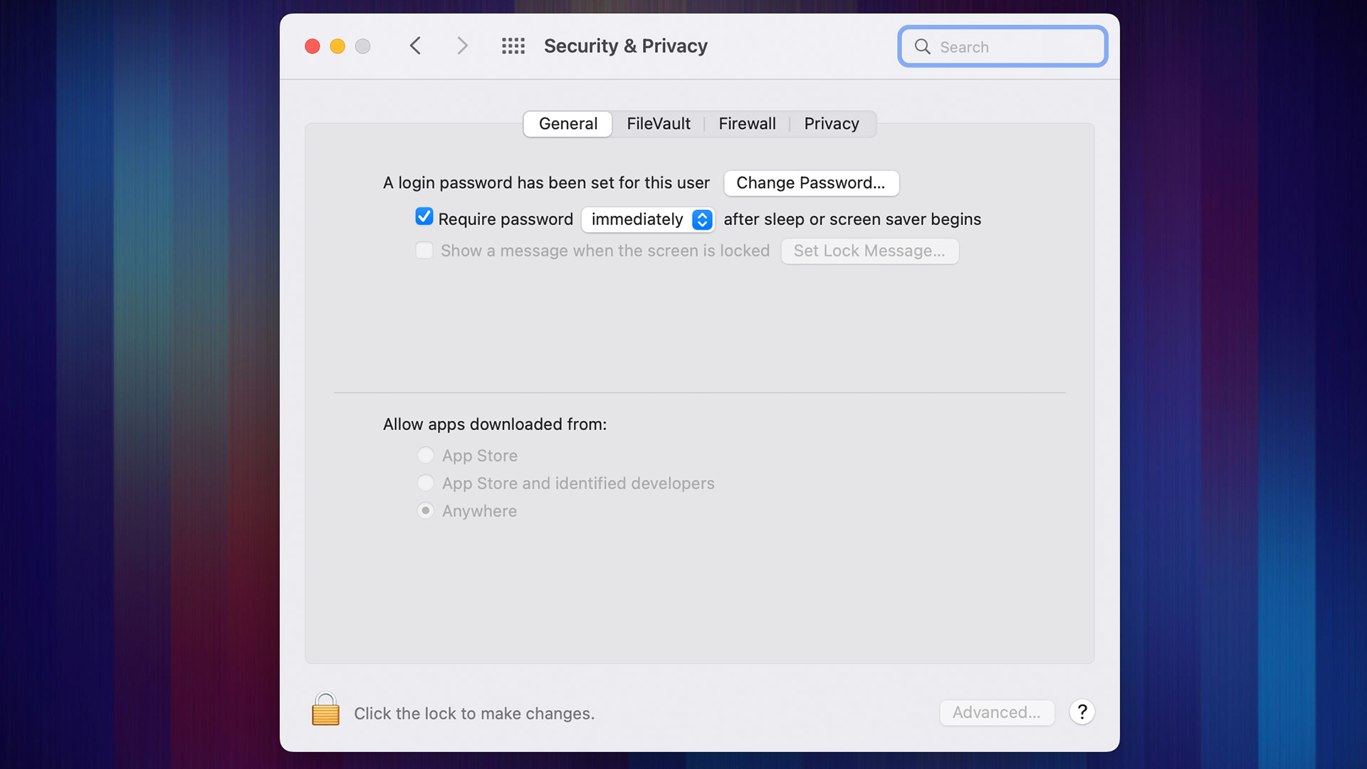 Impostazioni di sicurezza e privacy di macOS