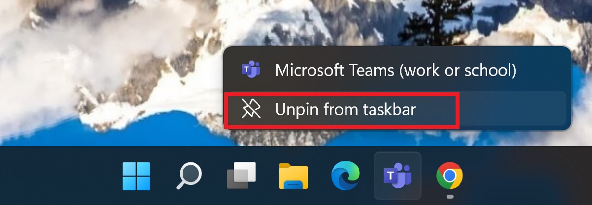 microsoft teams unpin from taskbar