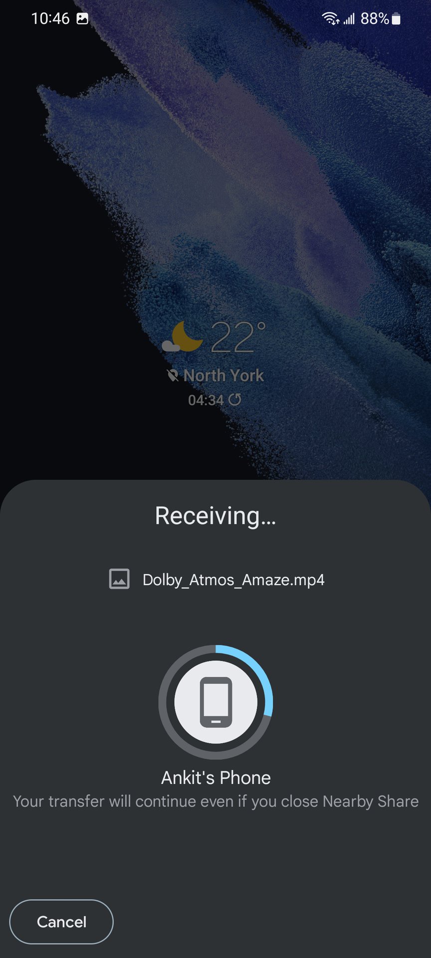 nearby share accept request and file transfer on second device