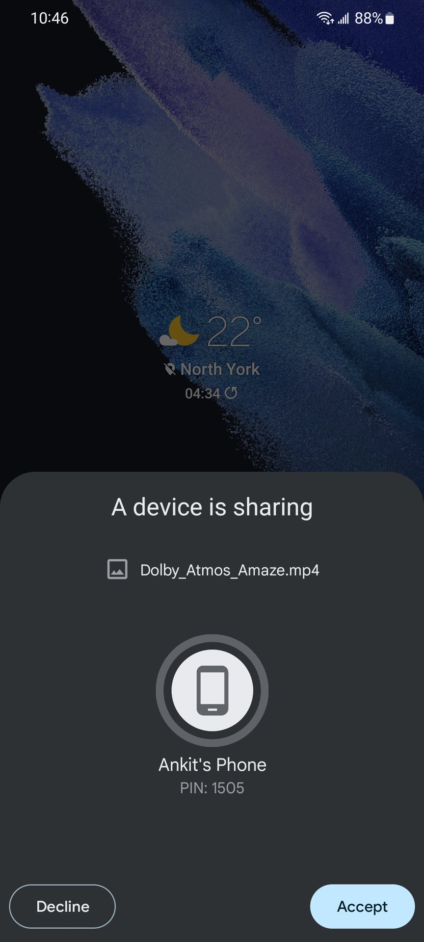 nearby share receiving request on second device