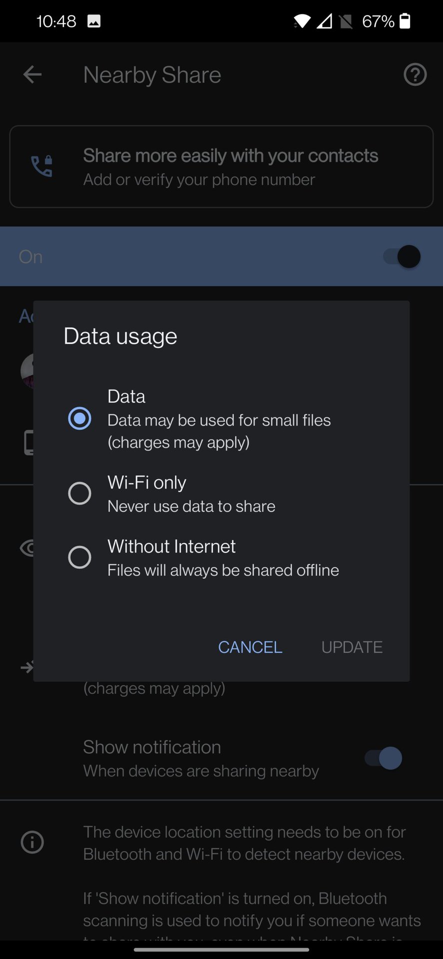 nearby share settings data