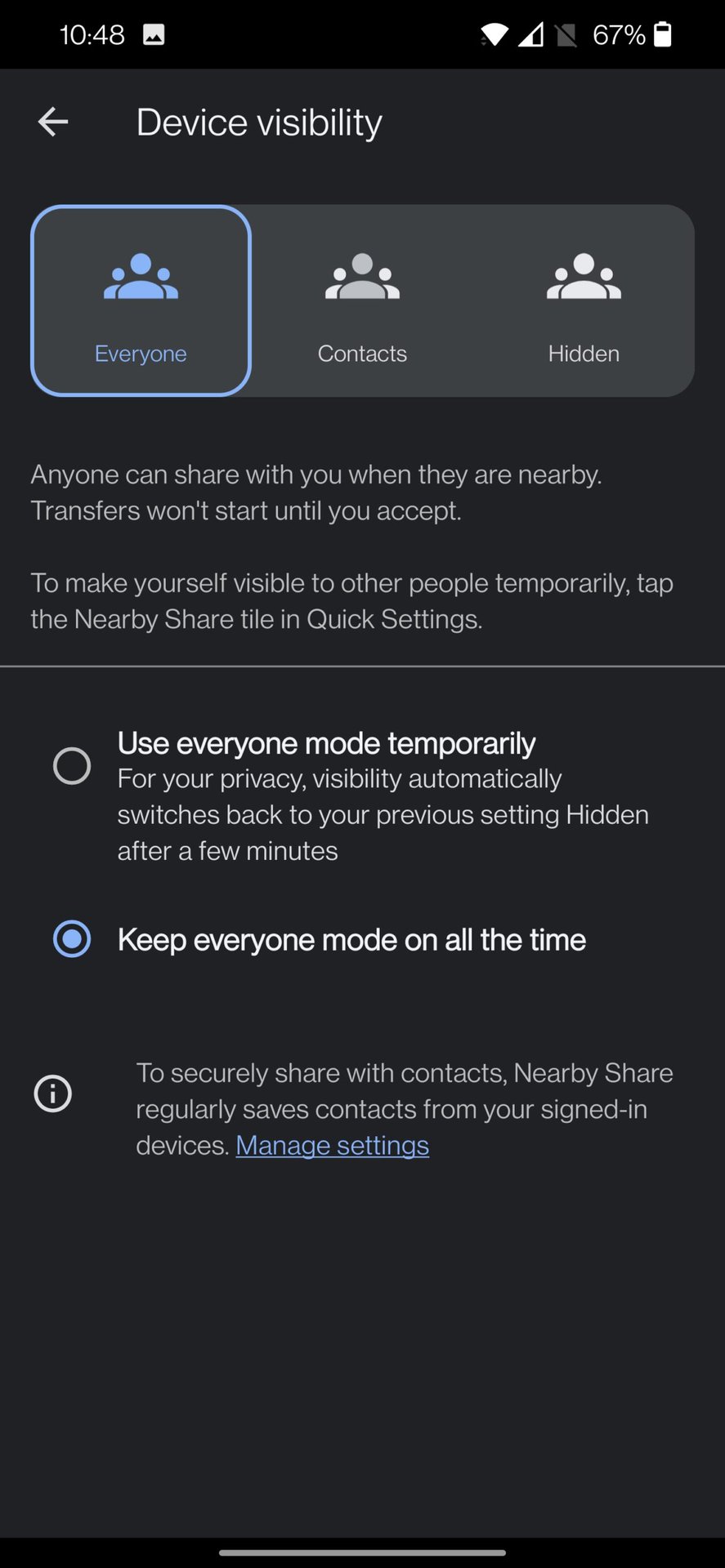 nearby share settings device visbility everyone
