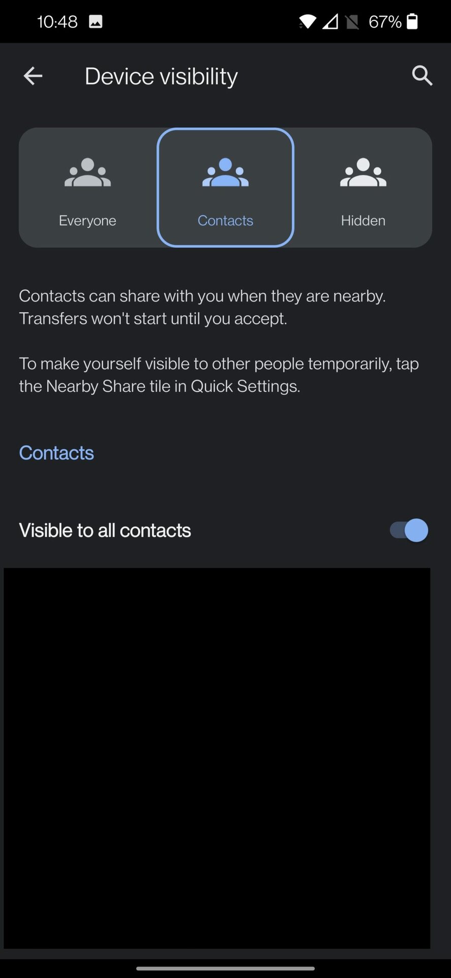 nearby share settings device visibility contacts