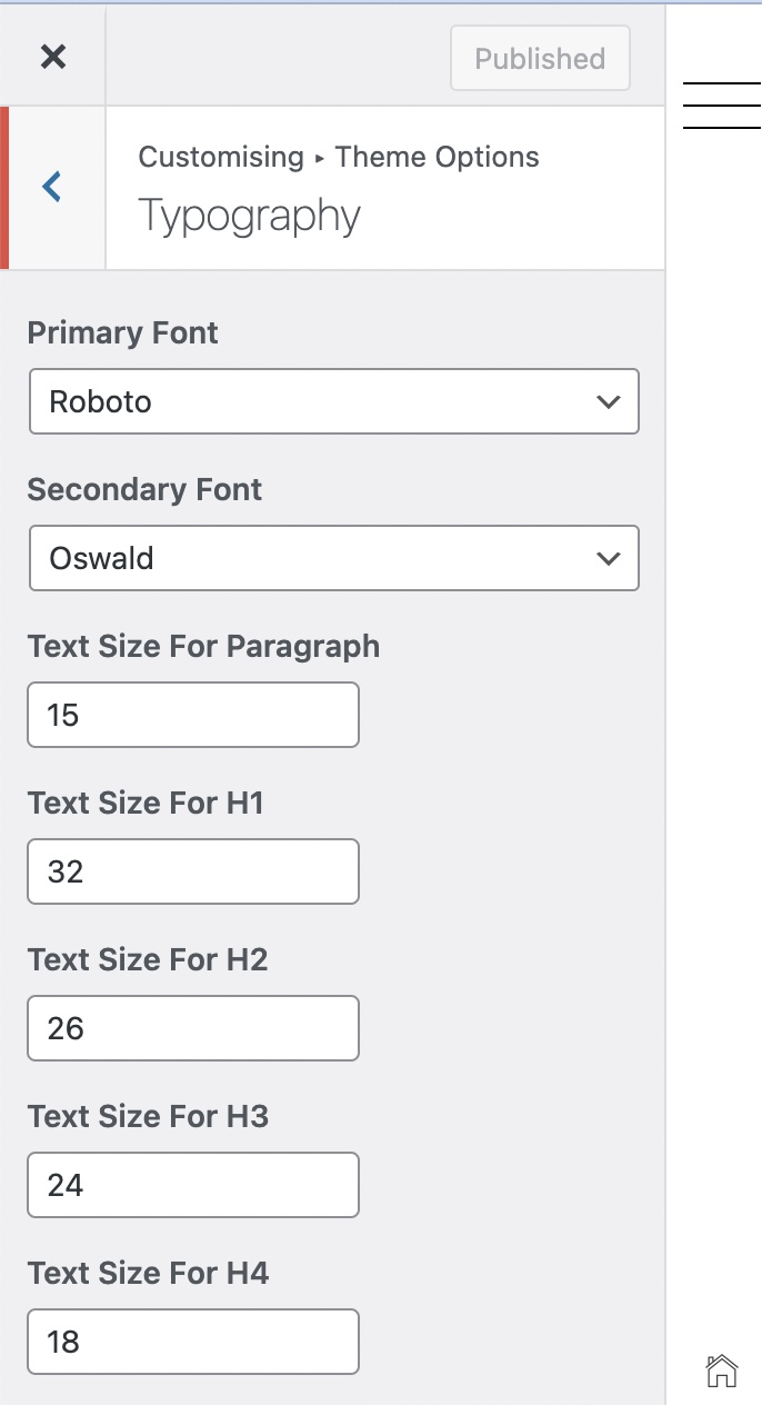 change wordpress font size