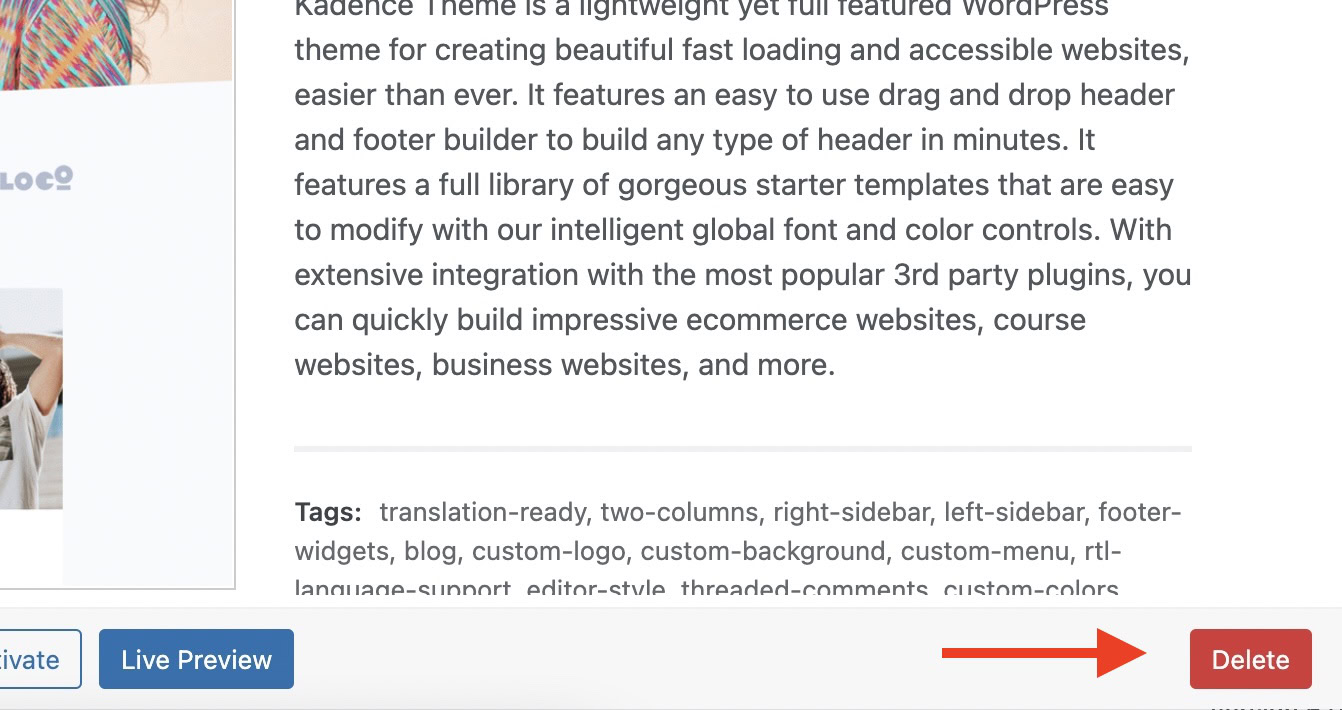 wordpress theme delete