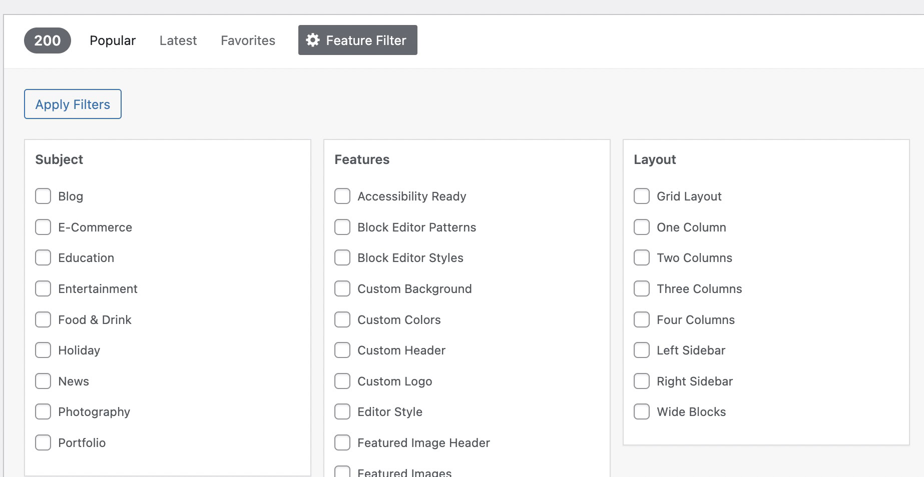 wordpress theme filter