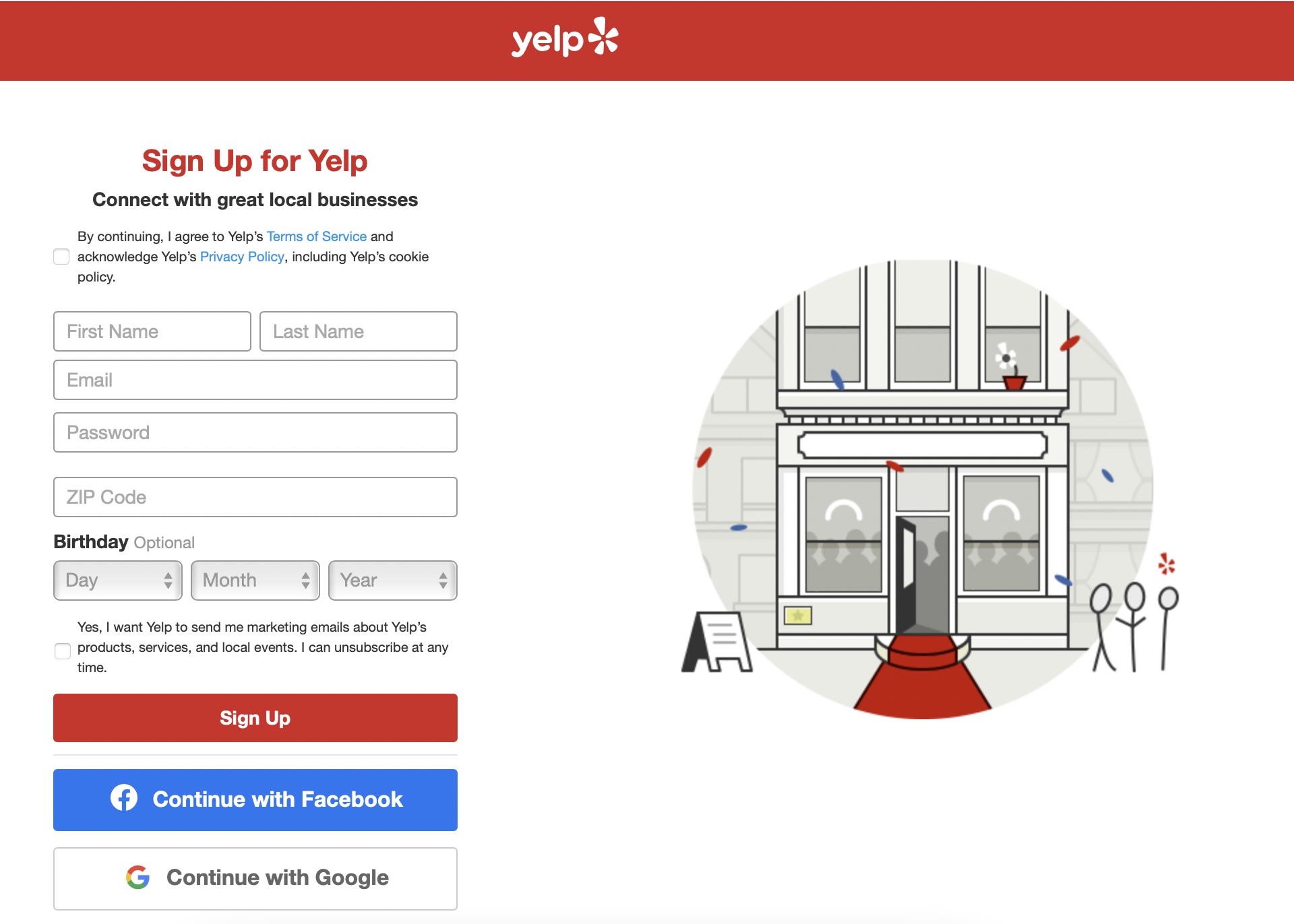 yelp signup page