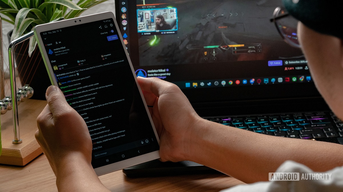 Galaxy Tab A7 Lite being used as a Twitch chat interface