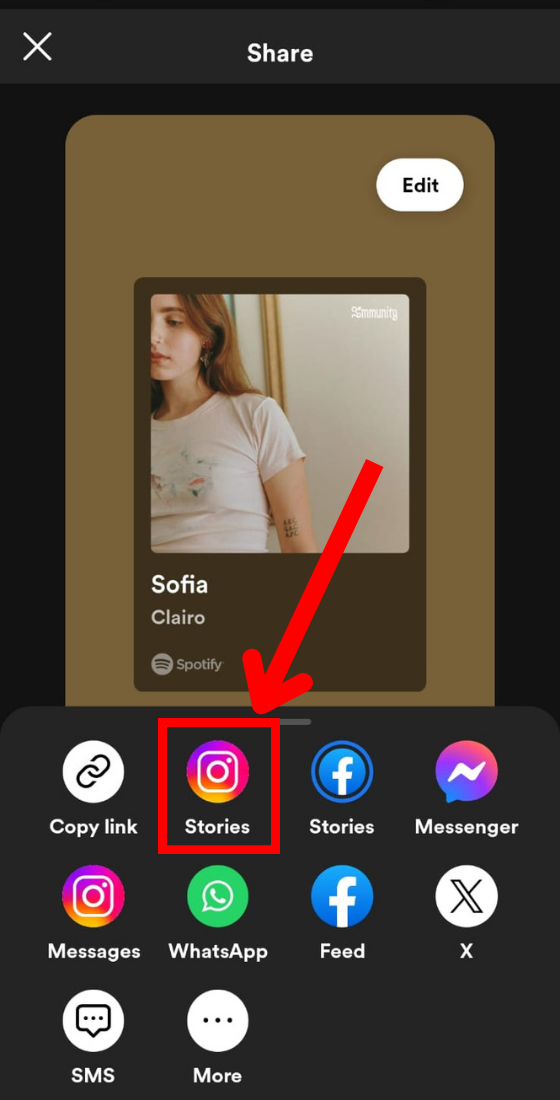 spotify app song share option instagram story