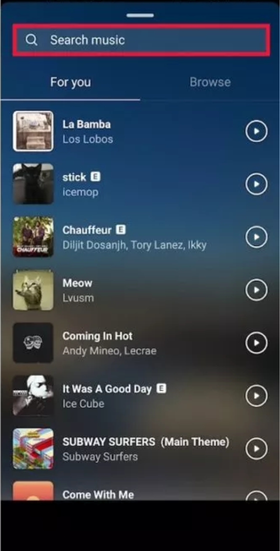 Instagram story editing music search
