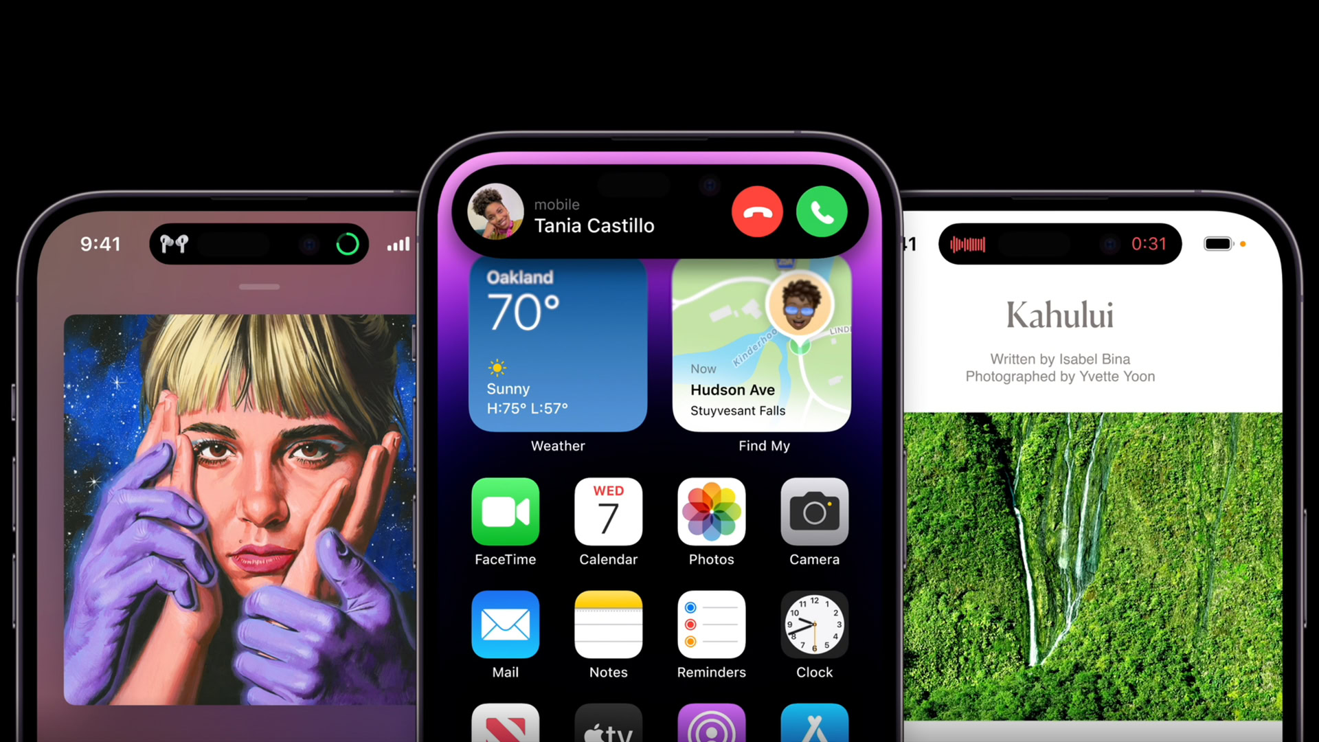 Un tríptico de Dynamic Island en el iPhone 14 Pro