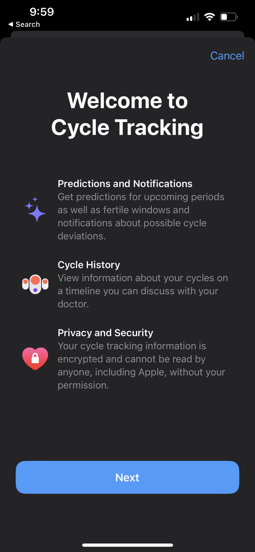 Apple Watch Welcome Cycle Tracking
