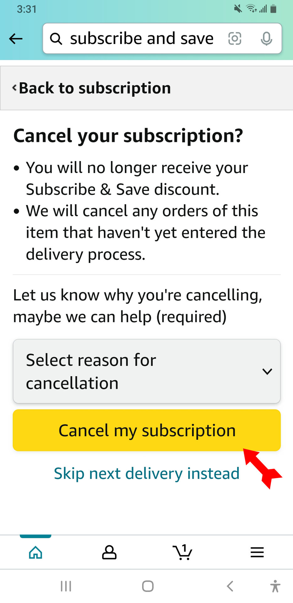 Cancel Subscribe and Save App Confirm Cancel