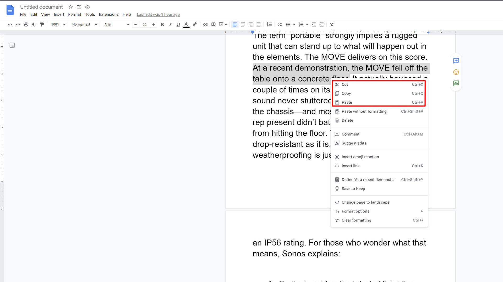 Copy Paste Google Docs Context Menu