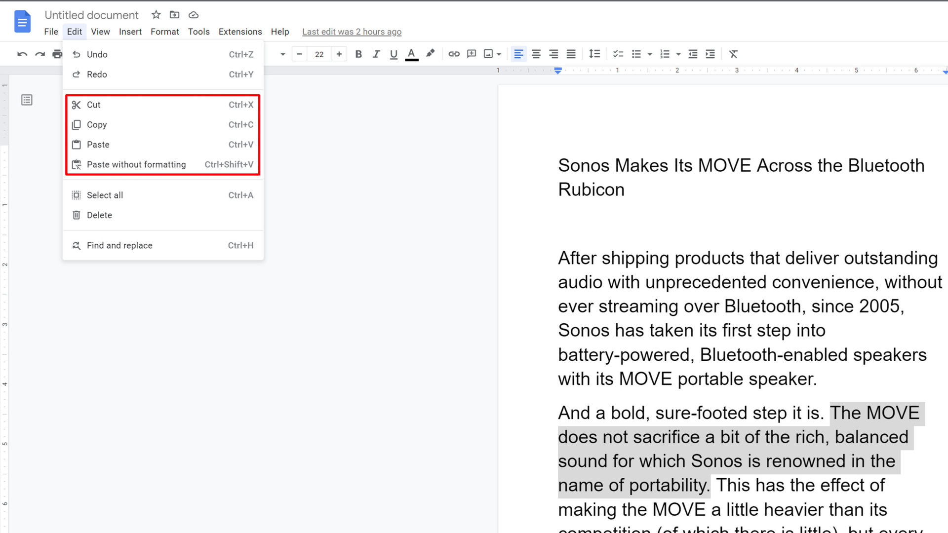 Copy Paste Google Docs Menu Bar