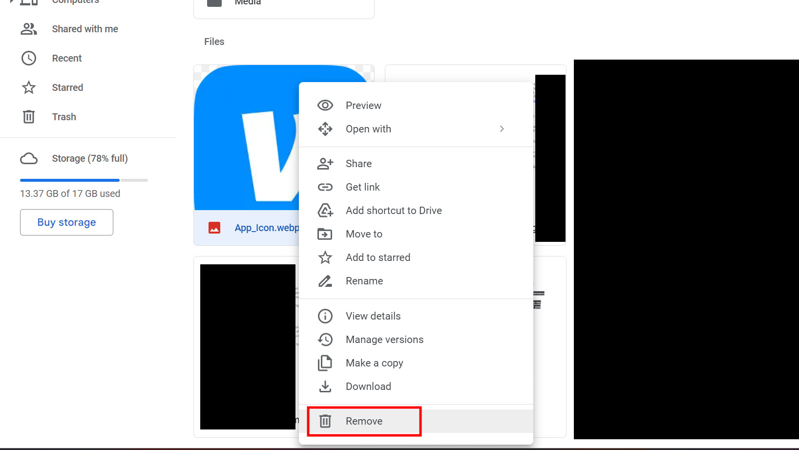 Delete files on Google Drive website