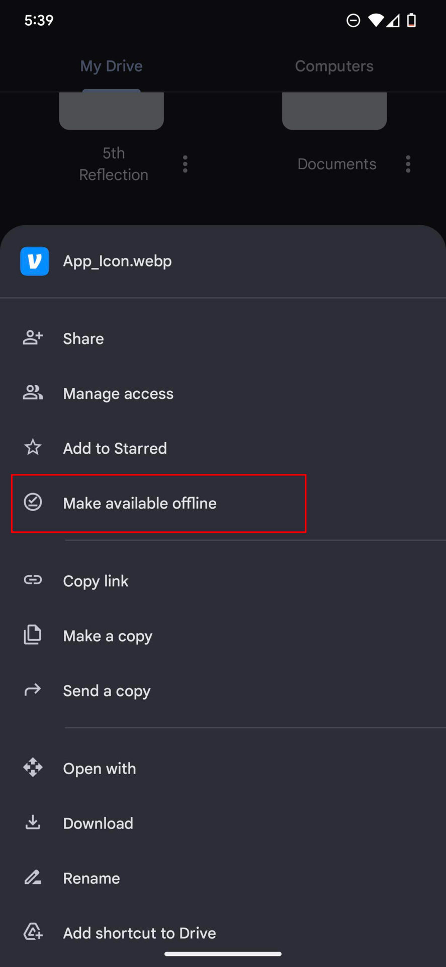 Google Drive app make available offline smartphone 2