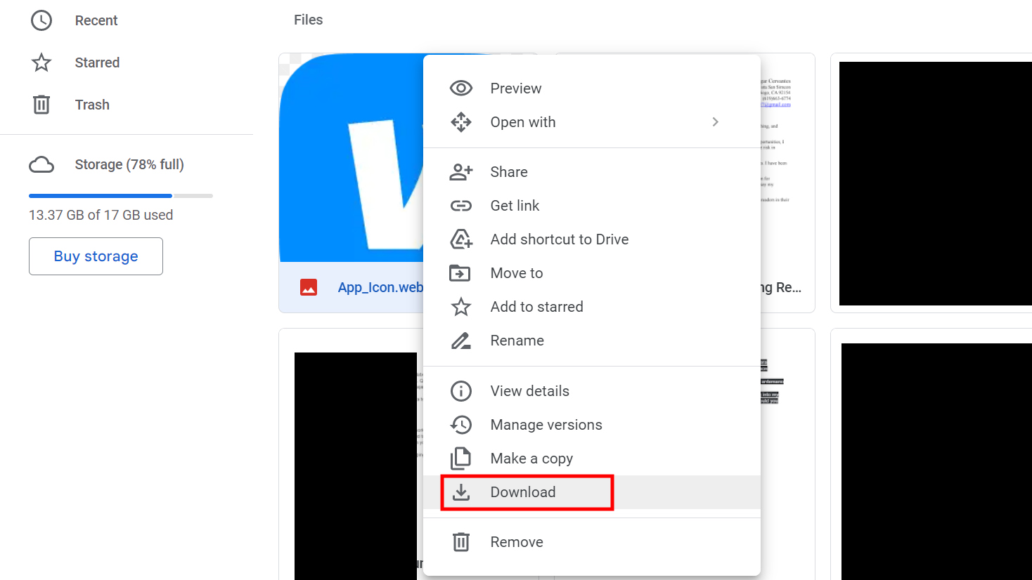 How to download a file from Google Drive web