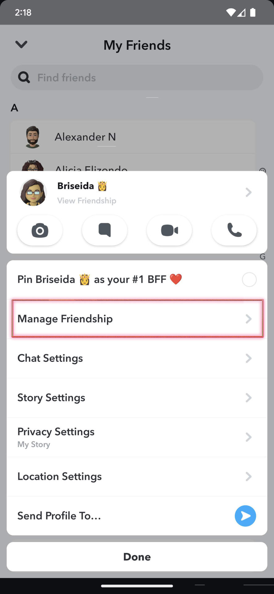 How to remove friend in Snapchat 2