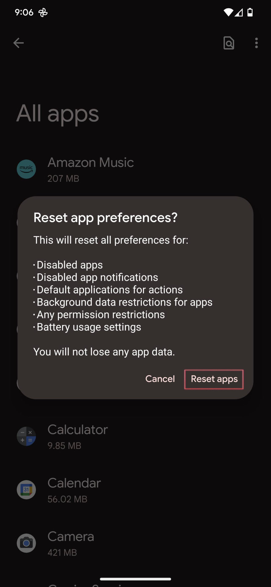 How to reset app preferences on Android 13 3