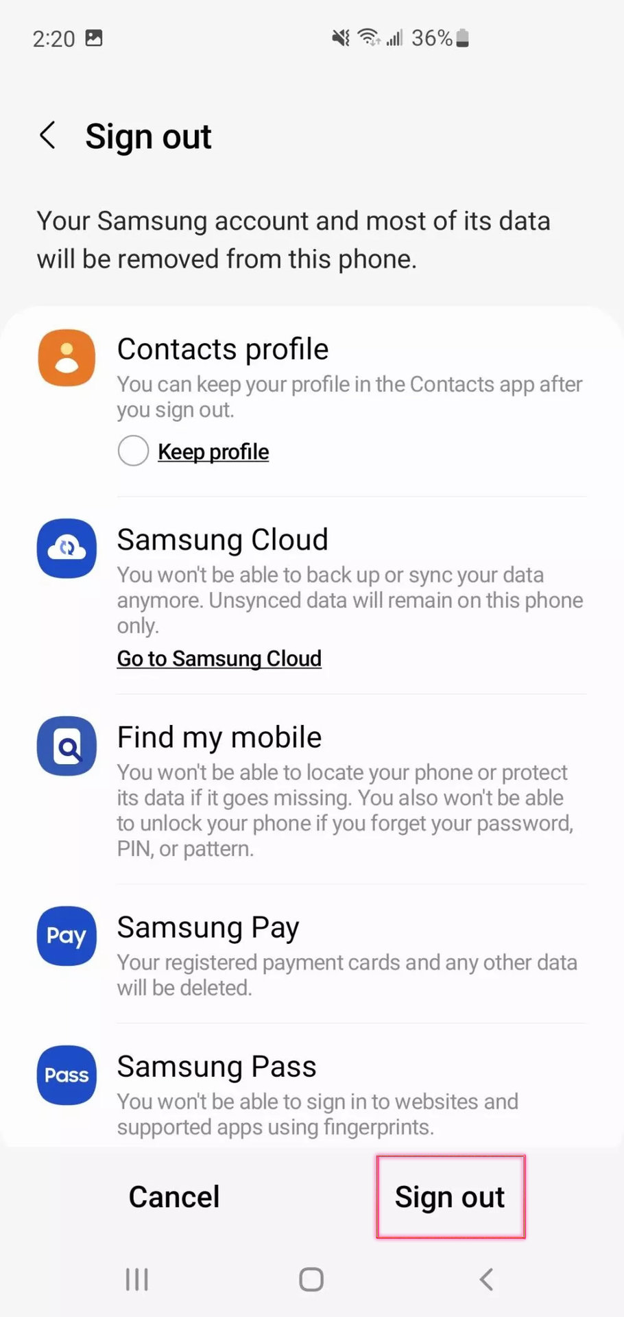 How to sign out of your Samsung account 3