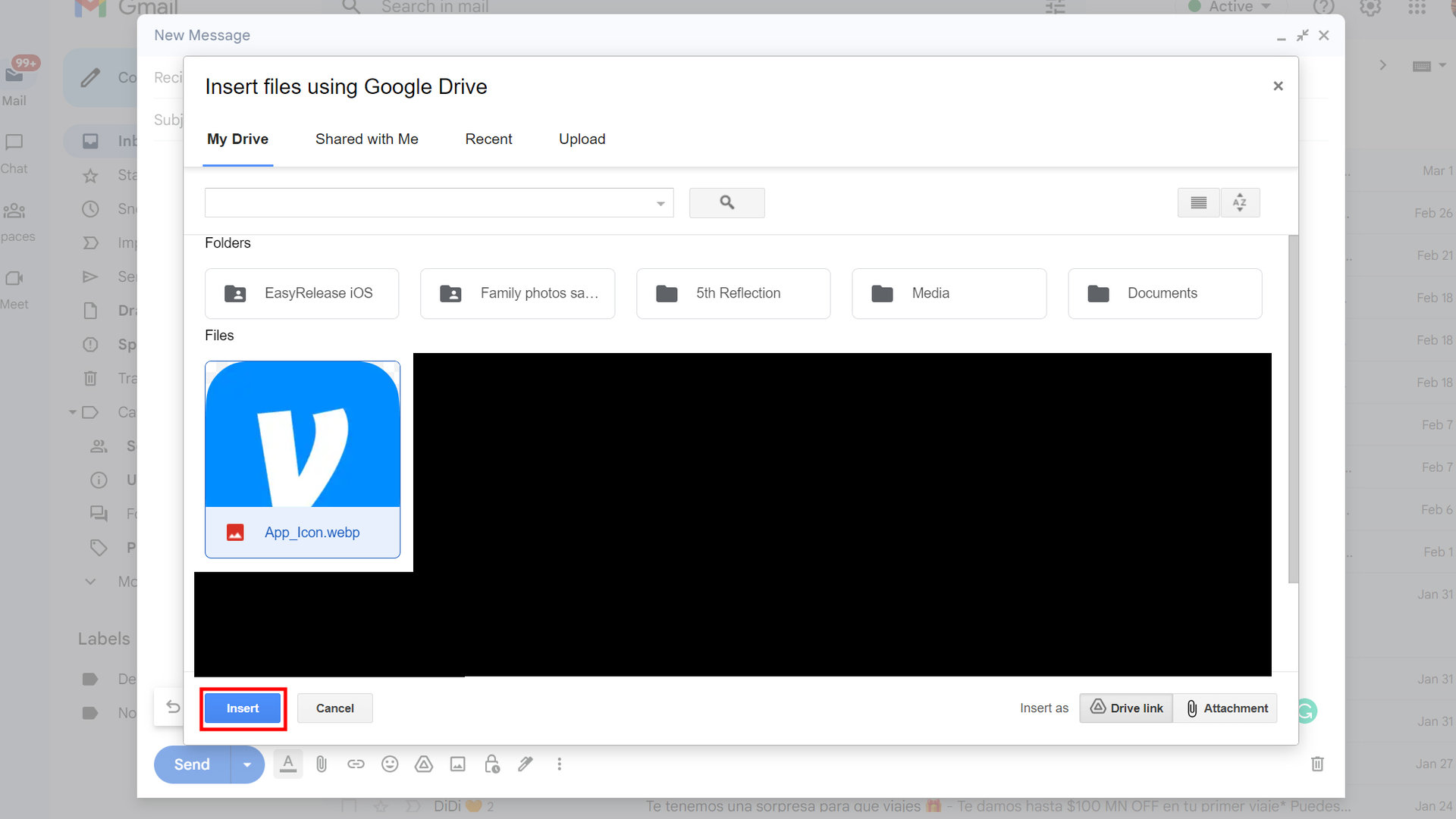 Insert Drive file on Gmail web 2