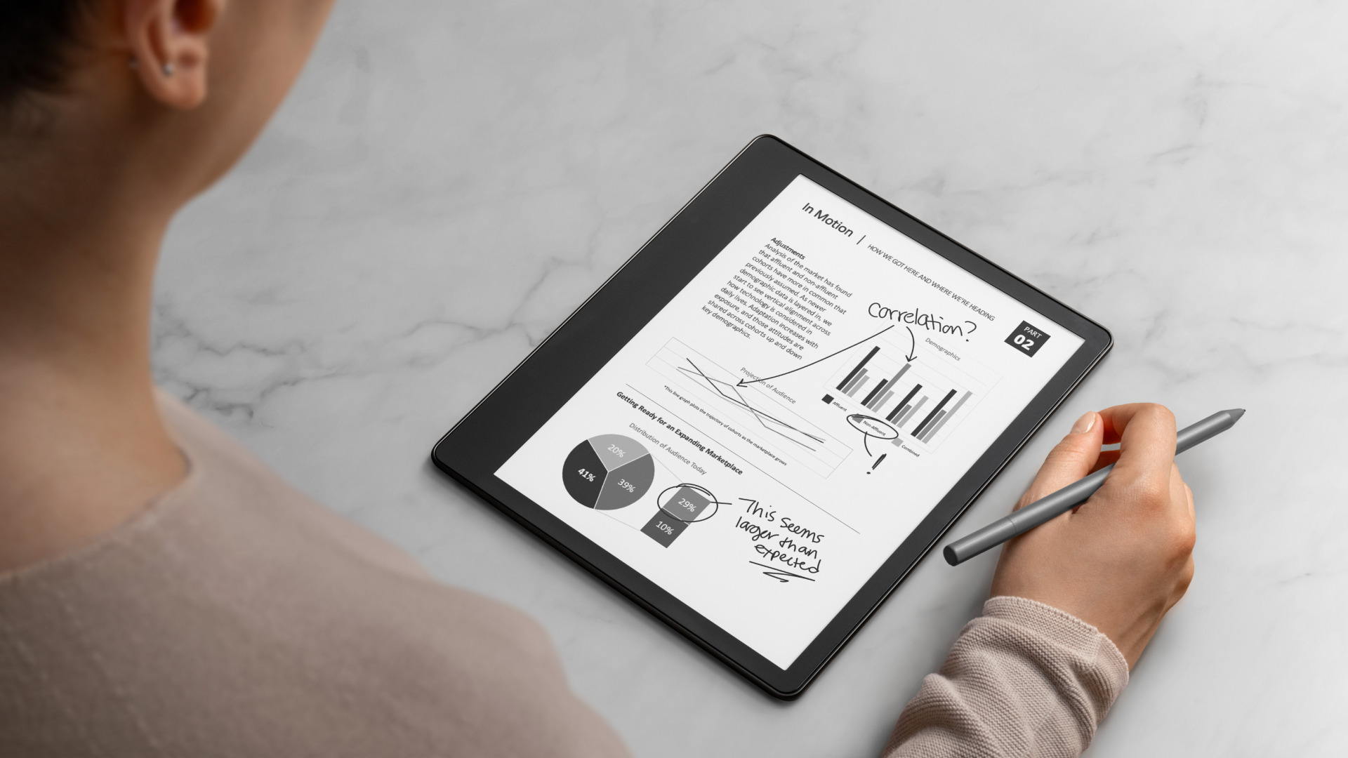 e-ink tablet with charts