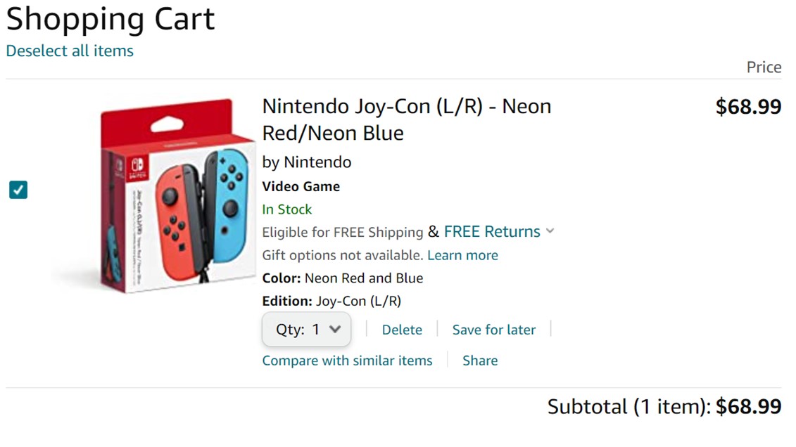 Nintendo Joy Con Amazon Deal