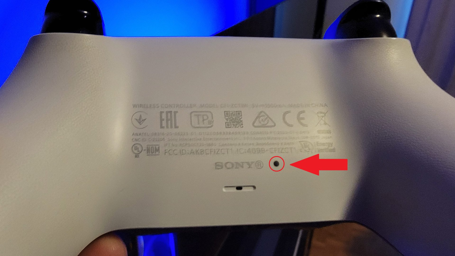 Backside Location of PS5 Controller Reset Button