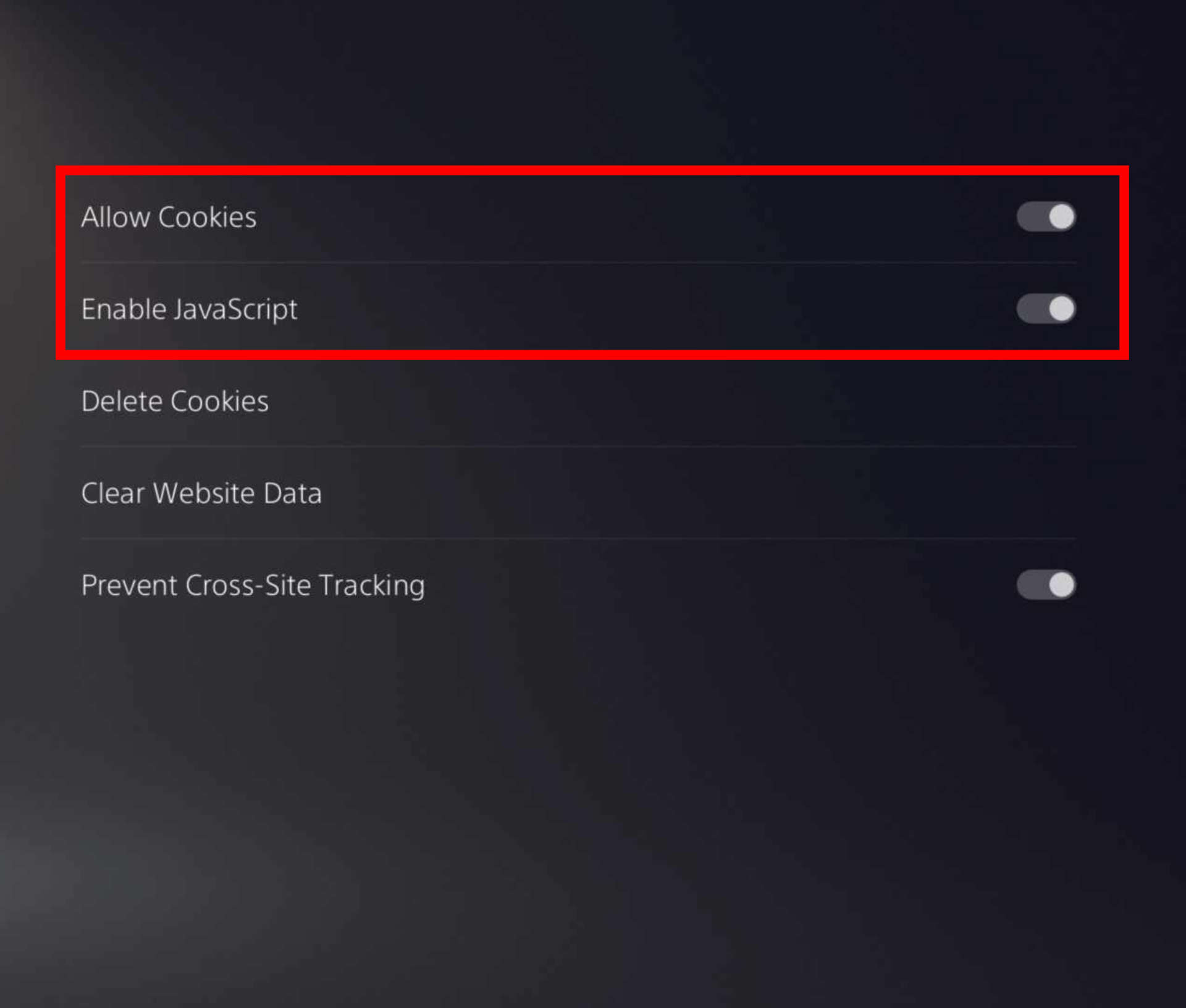 Playstation Allow Cookies and Enable JavaScript