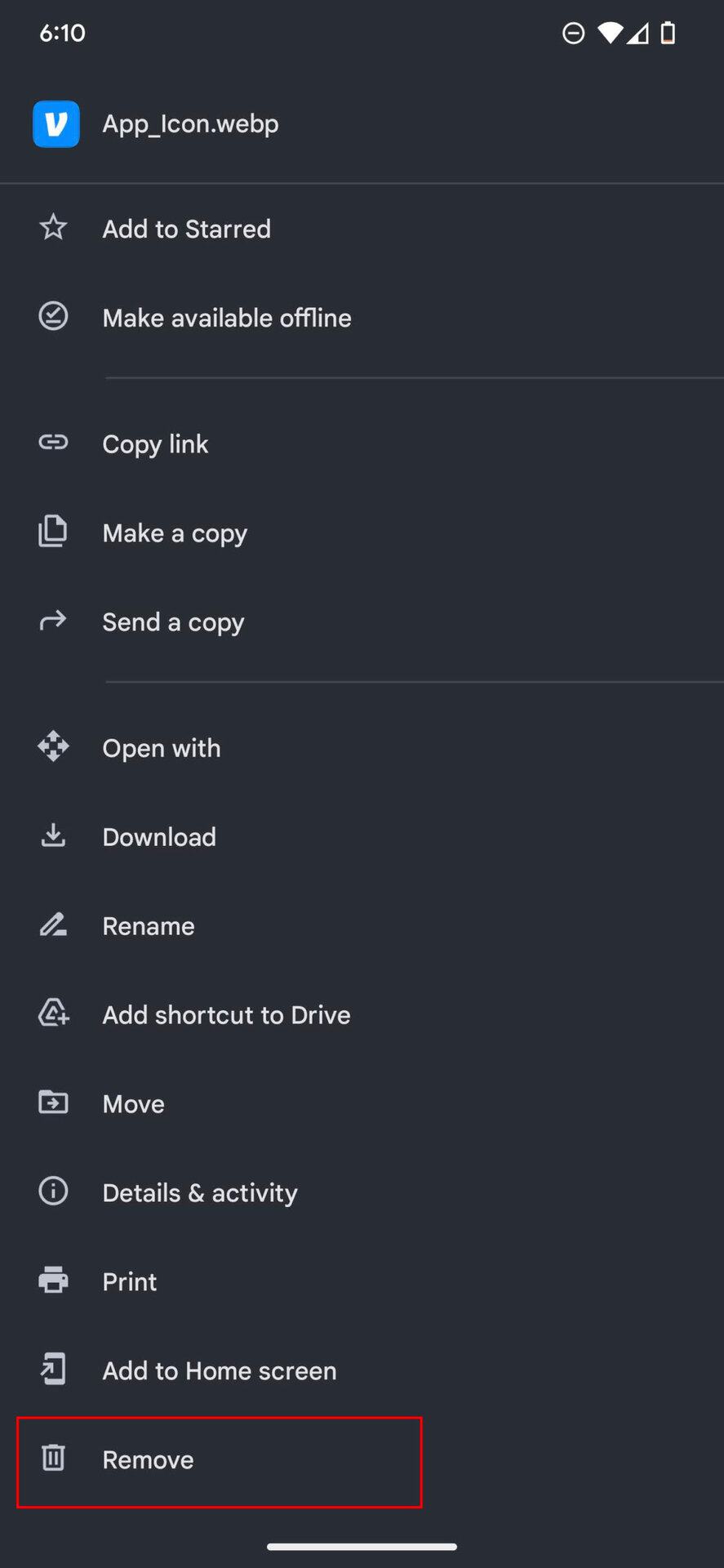 Remove files on Google Drive app 2