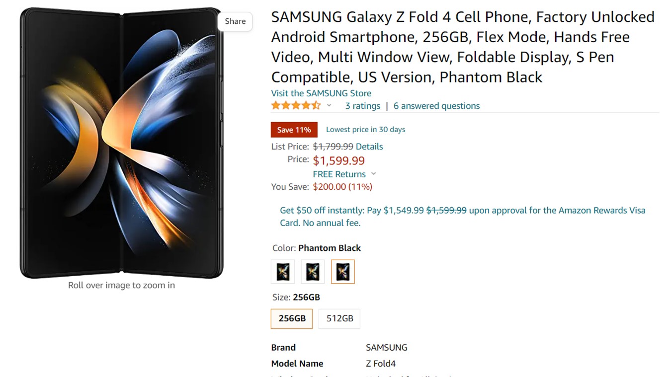 Samsung Galaxy Z Fold 4 Amazon Sale