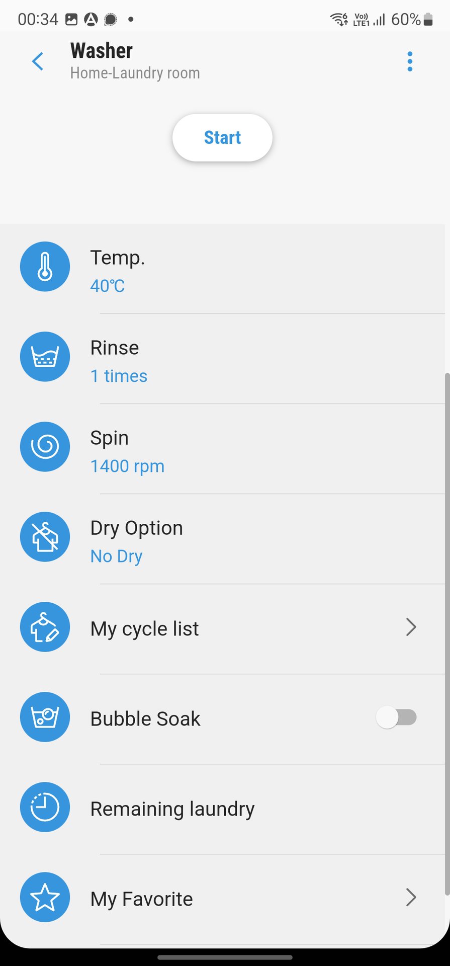 Samsung SmartThings Washer Modes