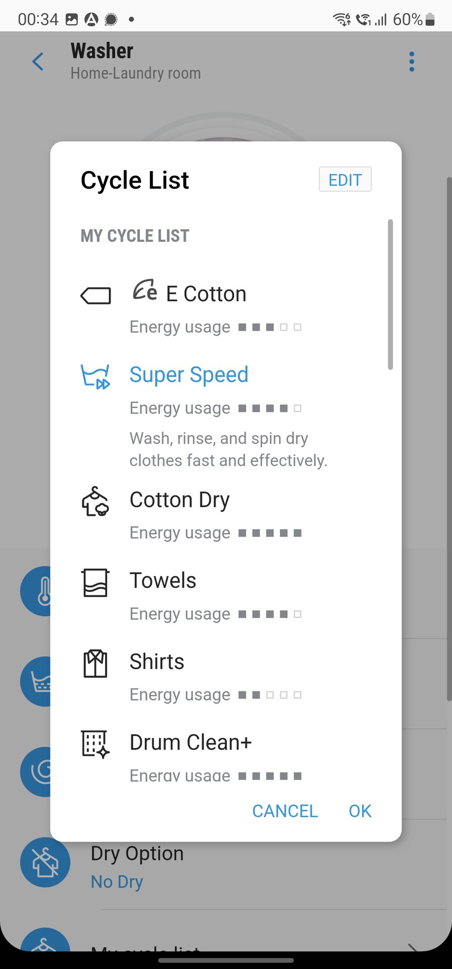 Samsung SmartThings Washer dryer modes