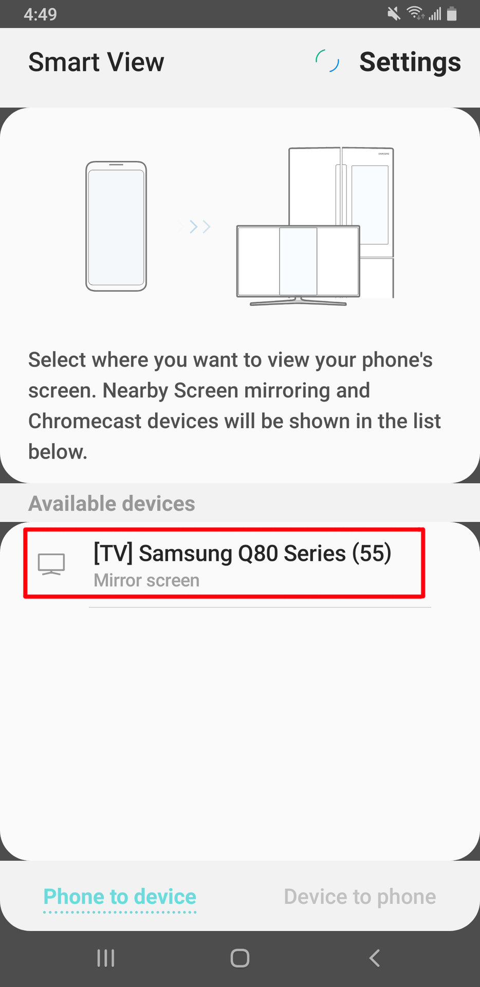 cast android phone Screen Mirroring Select TV