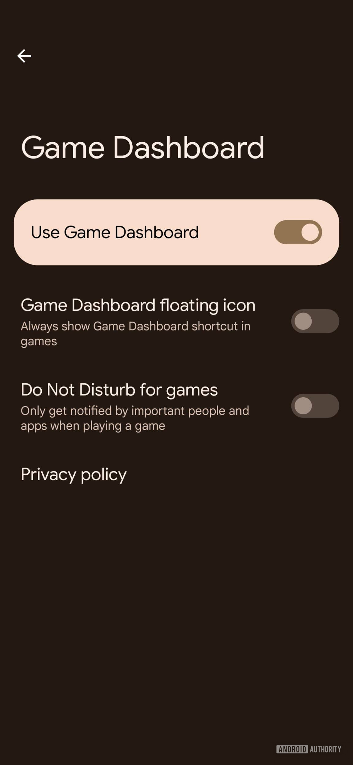 game dashboard toggle