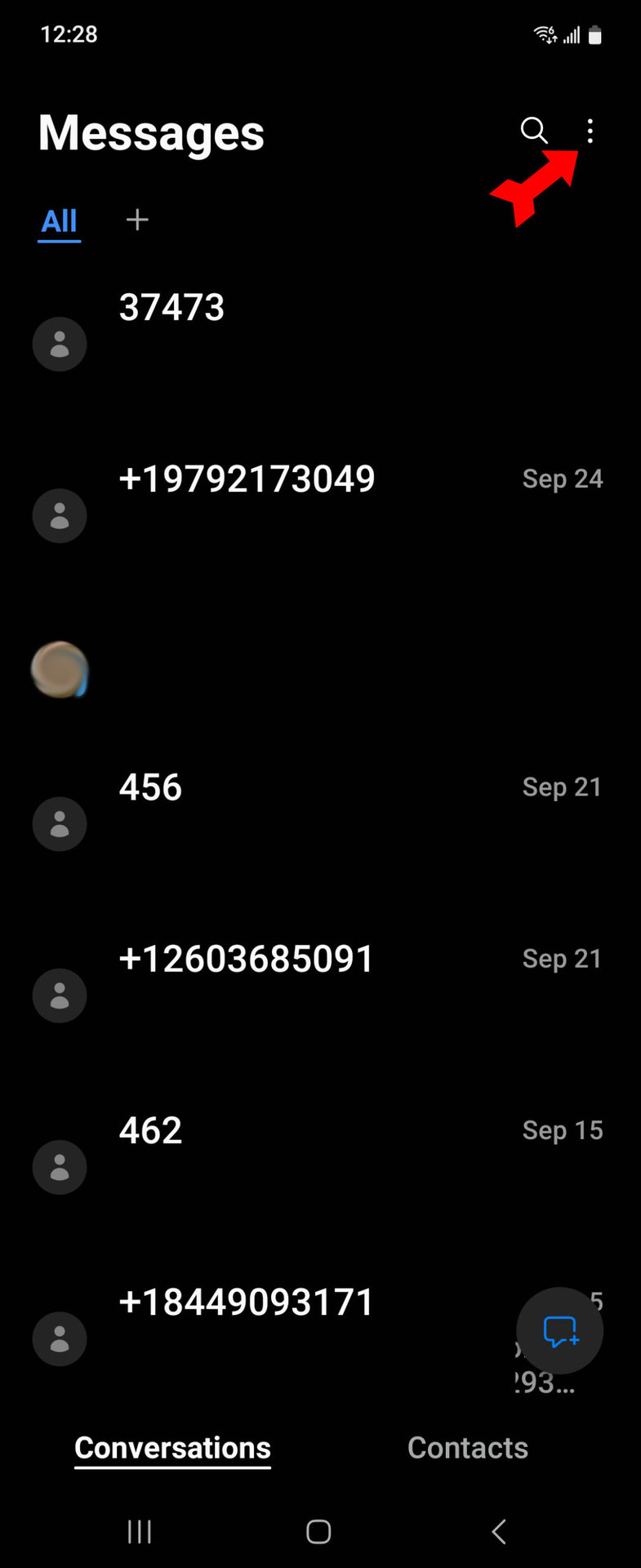See Blocked Numbers Messages Three Dot Menu