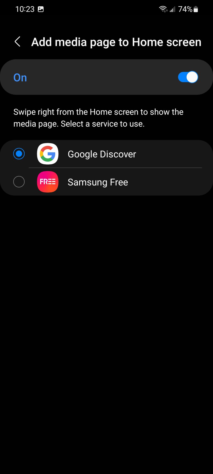 add google discover or samsung free to home page
