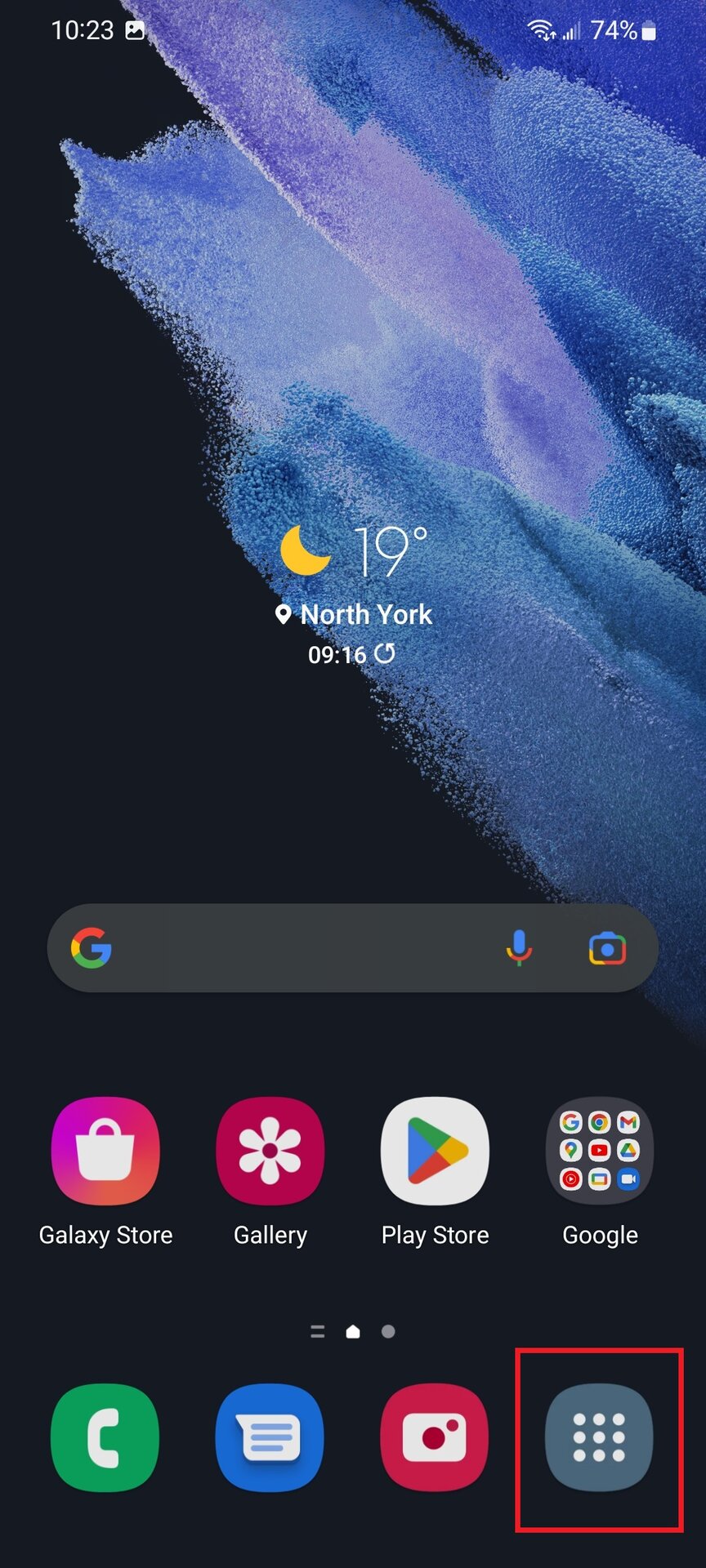 app drawer button on home page